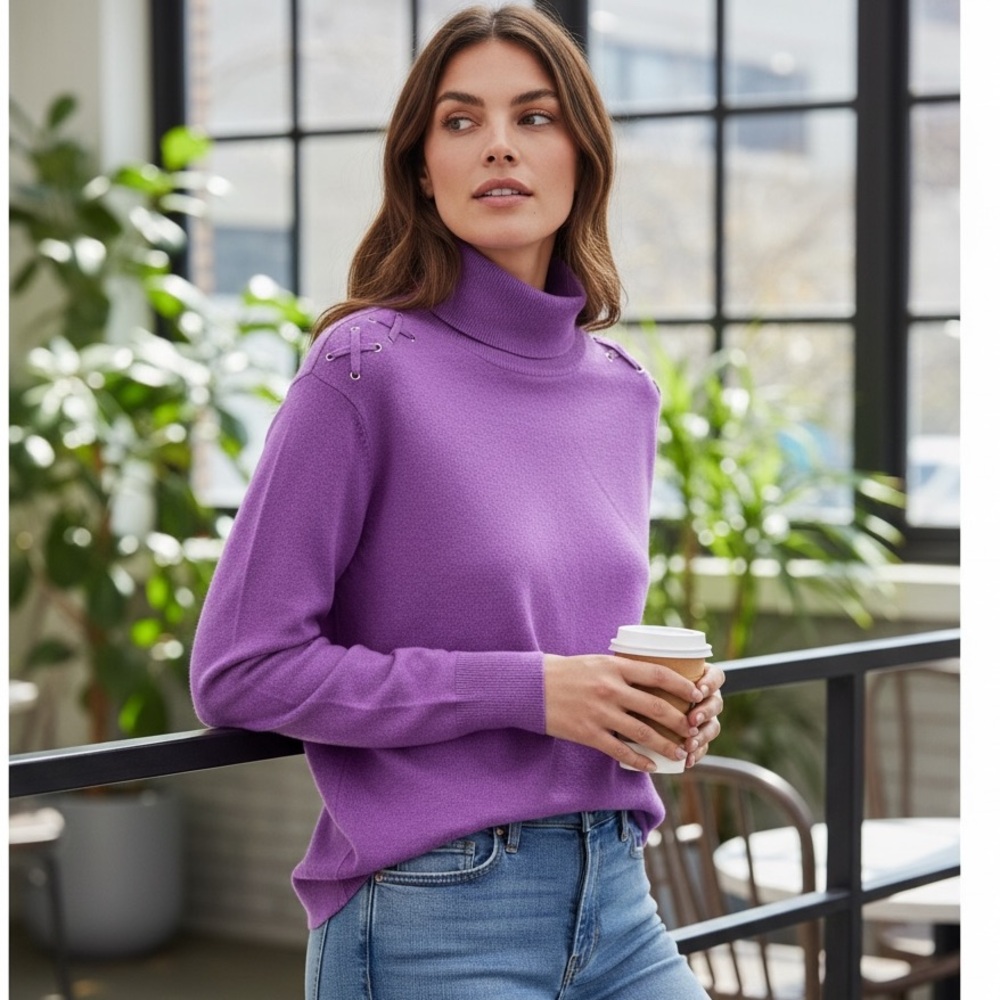 Retrology Sweater Purple Turtleneck Lace Up Detail‎ in Size 3X  NWT
